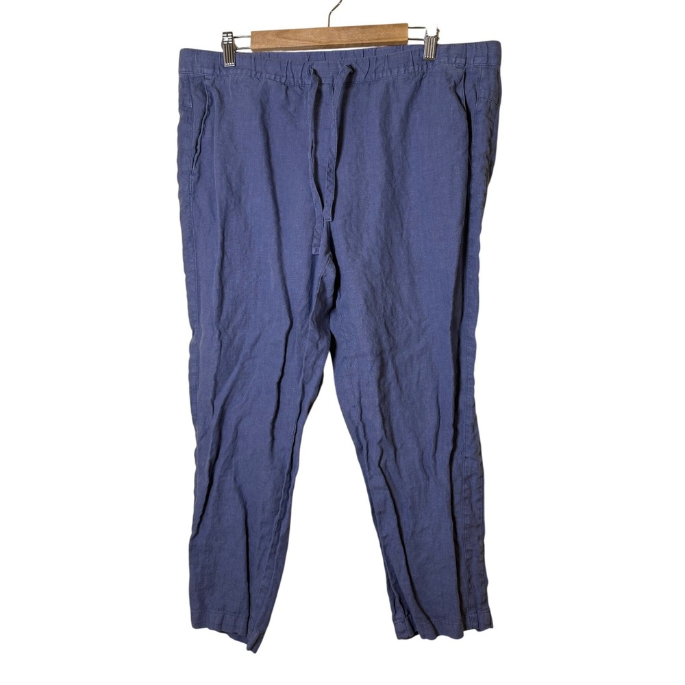 Pure Jill Women Pants L‎ Blue Linen Relaxed Drawstring Coastal Grandmother Boho